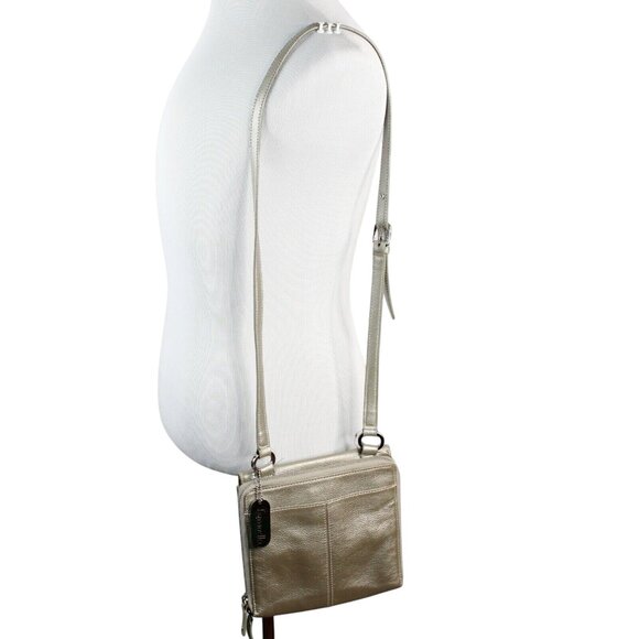 Tignanello Handbags - Tignanello Metallic Pebble Leather Snap Zippered Pockets Crossbody Purse Bag